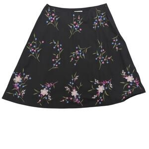 Covington Skirt Womens 14 Black Midi Embroidered Floral Cottagecore Feminine